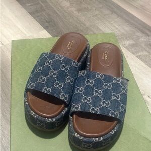 Gucci Angelina Denim Platform Slides 37.5